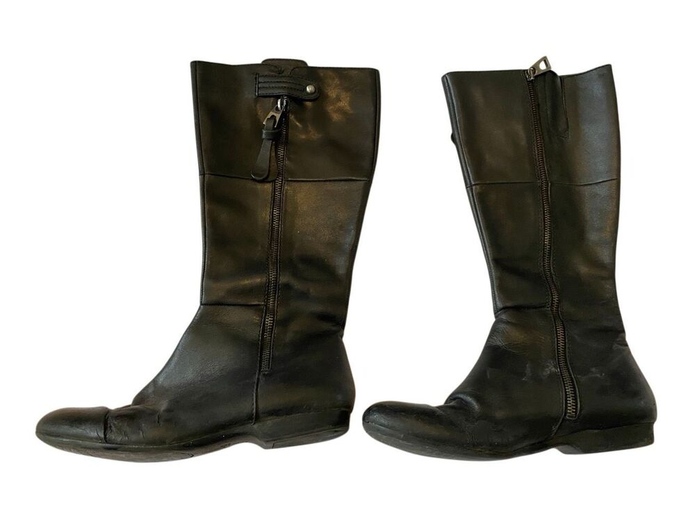 Enzo Angiolini Black Leather Riding Boots Womens 8.5 Zip Tall Knee High Shoes